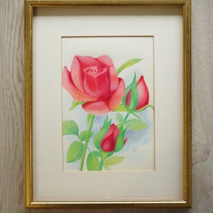 RED ROSE color pencils, ROSE drawing, wall decoration
