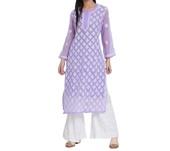 Purple mulmul Alia Cut kurta set with heavy embroidery – Indi Ethnics