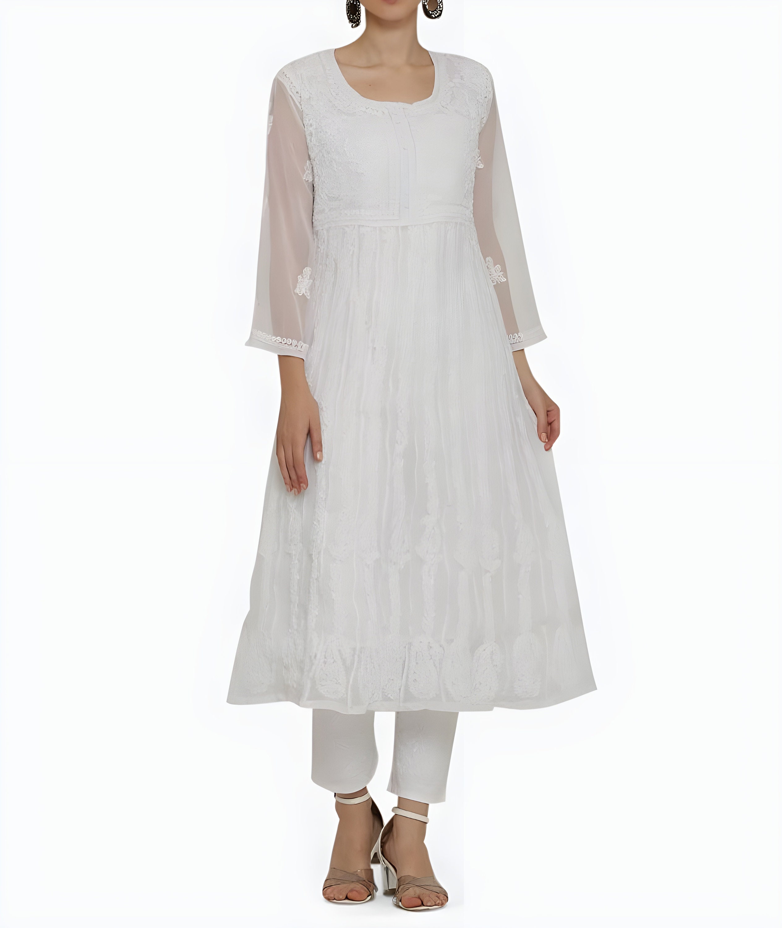 White cotton shop anarkali kurtis
