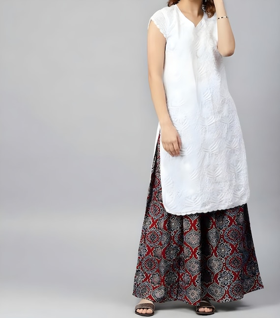 White & Red Print Kurta & Palazzos With Dupatta, Plazzo Set, Plazo Dress,  Designer Plazo Suit, Palazzo Suit Sets, प्लाज़ो सूट - Prathmesh  Enterprises, Mumbai | ID: 26137655533