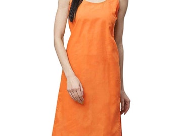 Long Length Underdress for Sheer Dress, Cotton Inner Slip for Summer Wear for Girl, Women Camisole for Kurti, Orange Color Ladies Inner Wear