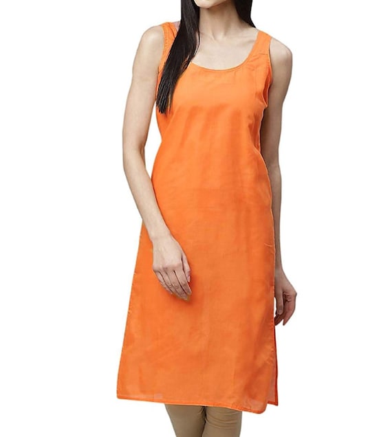 Women Camisole for Kurti, Orange Color Ladies Inner Wear, Long Length  Underdress for Sheer Dress, Cotton Inner Slip for Summer Wear for Girl -   Canada