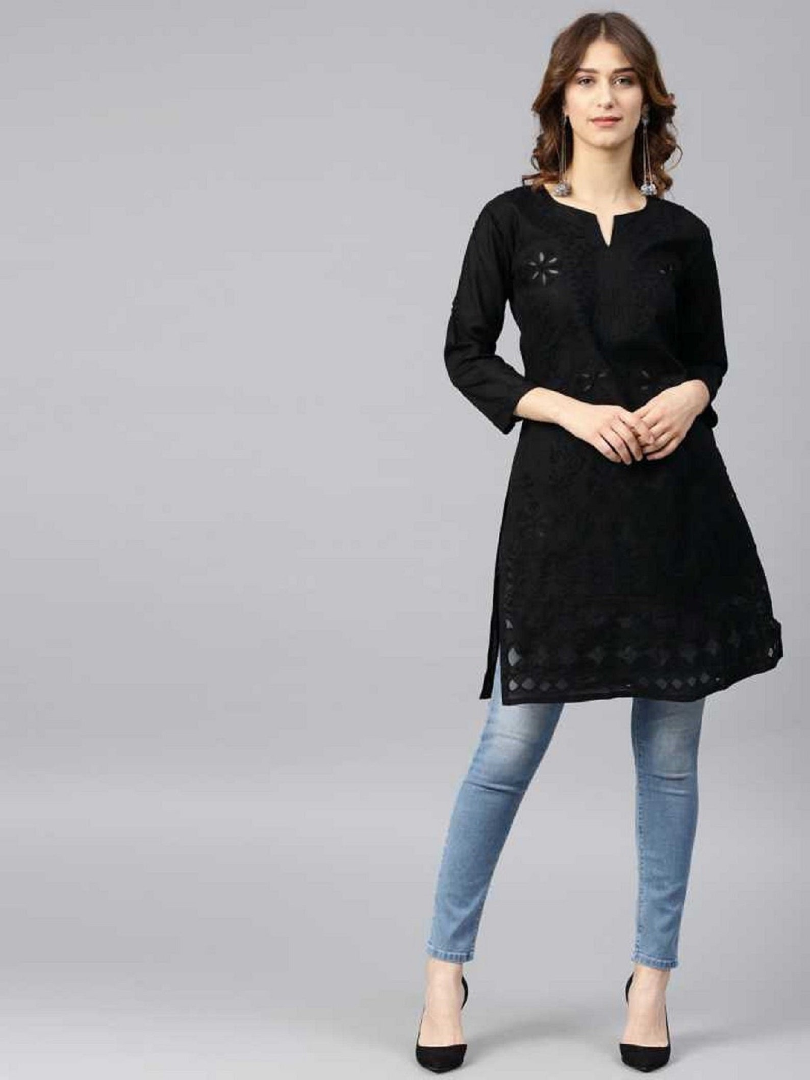 Embroidered Black Women Cotton Kurta Kurti for Women Etsy Canada