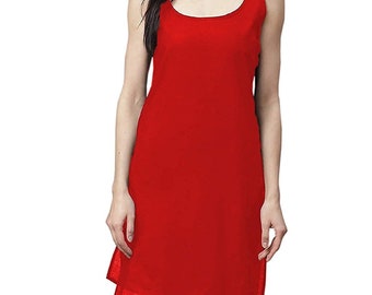 Round Neck Cotton Slip, Ethnic Wear Undergarments, Women's Innerwear for Ethnic Wear, Red Inner Slip for Kameez, Sleeveless Top Dress Lining