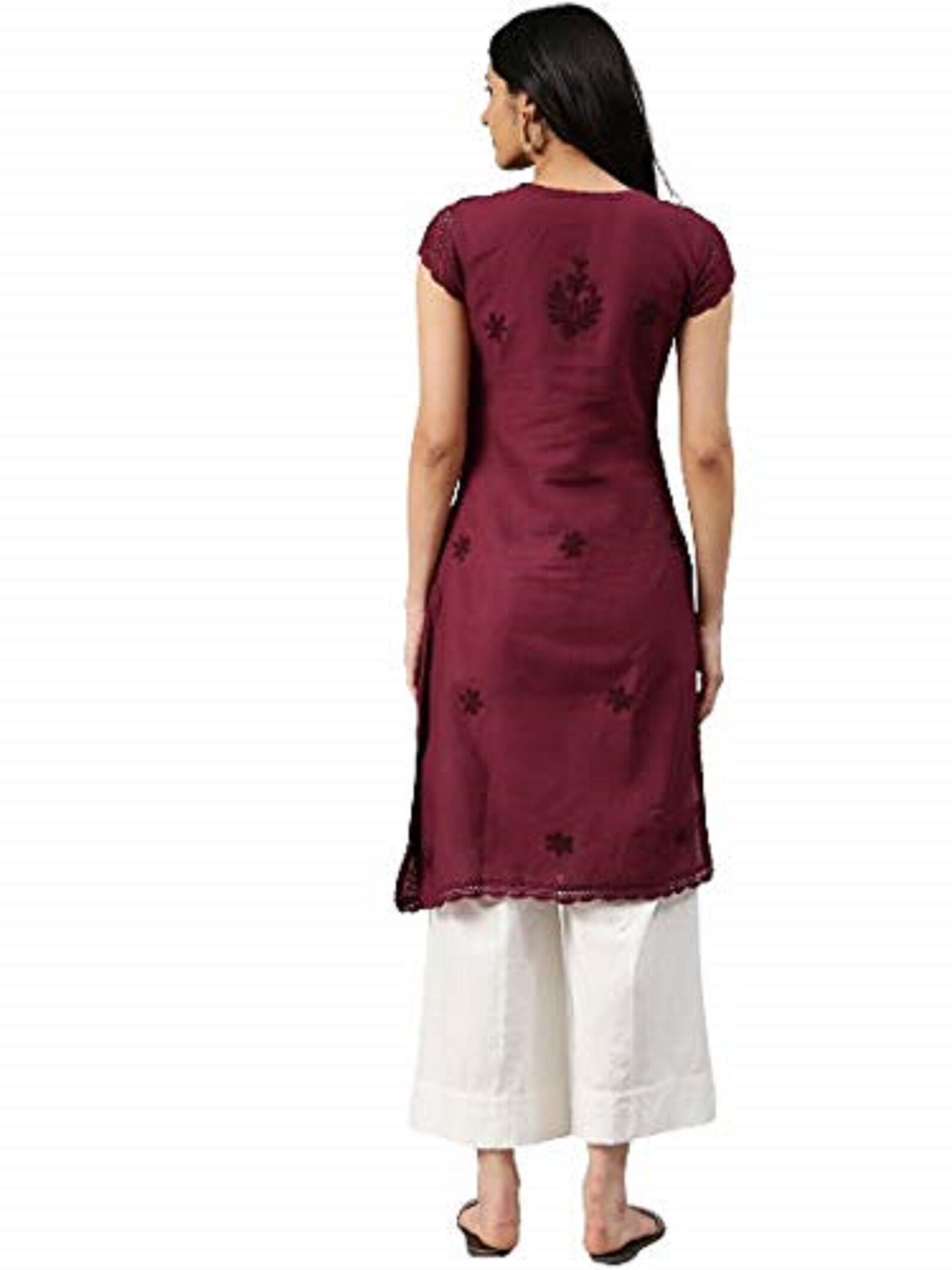 Maroon Short Sleeve Women Cotton Kurta Beautiful Hand Etsy