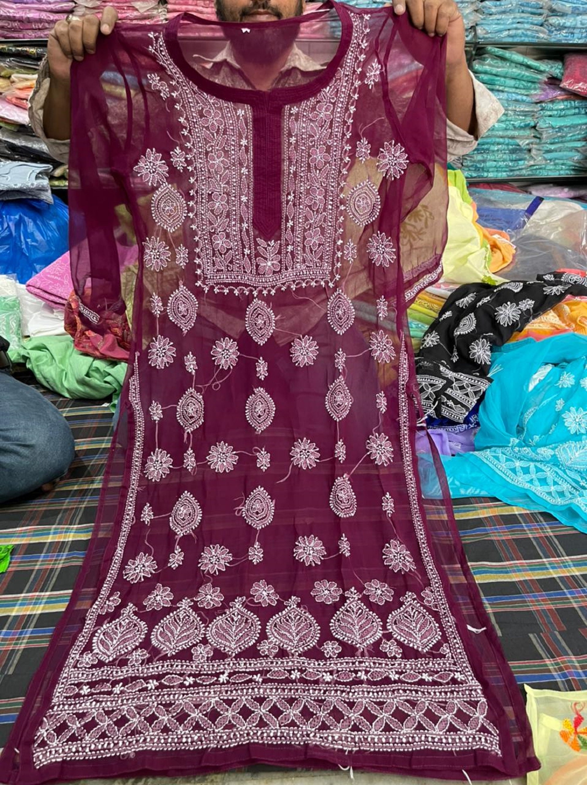 maroon colour chikankari kurti