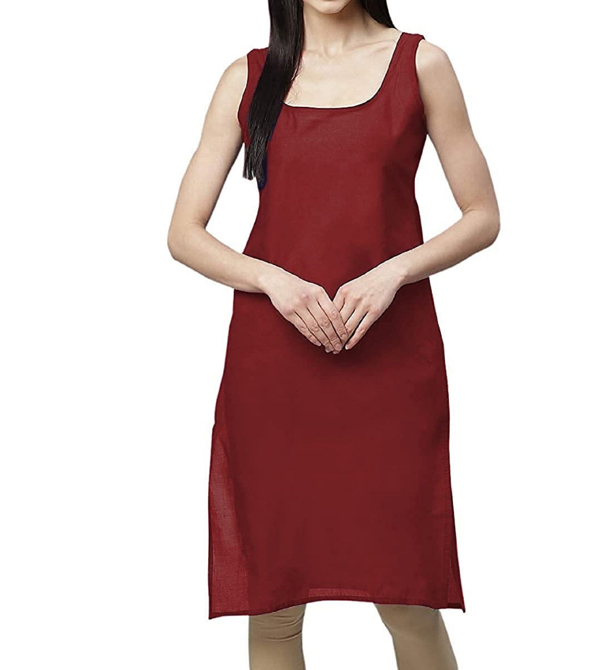 Buy ATTWACT Long Kurti Slip for Women-Cotton Camisoles for Ladies-Womens  Innerwear Long Camisoles with Broad Shoulder Slits-S at Amazon.in