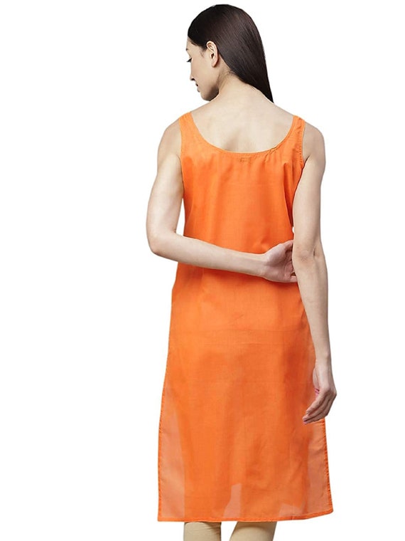 Women Camisole for Kurti, Orange Color Ladies Inner Wear, Long Length  Underdress for Sheer Dress, Cotton Inner Slip for Summer Wear for Girl -   Canada