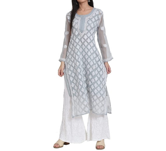Mayawear | 100% Cotton Lucknowi Chikankari Kurti With Palazzo Set | Ha –  MAYAWEAR