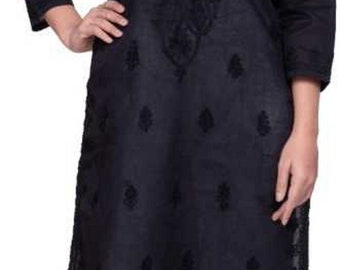 Chikankari Frauen Kurta Tops für Party Wear, schwarze Stickerei Frauen Kurta, Chikan Embraided Fancy Frauen Kurta, schwarze Baumwolle Kurta für Frauen