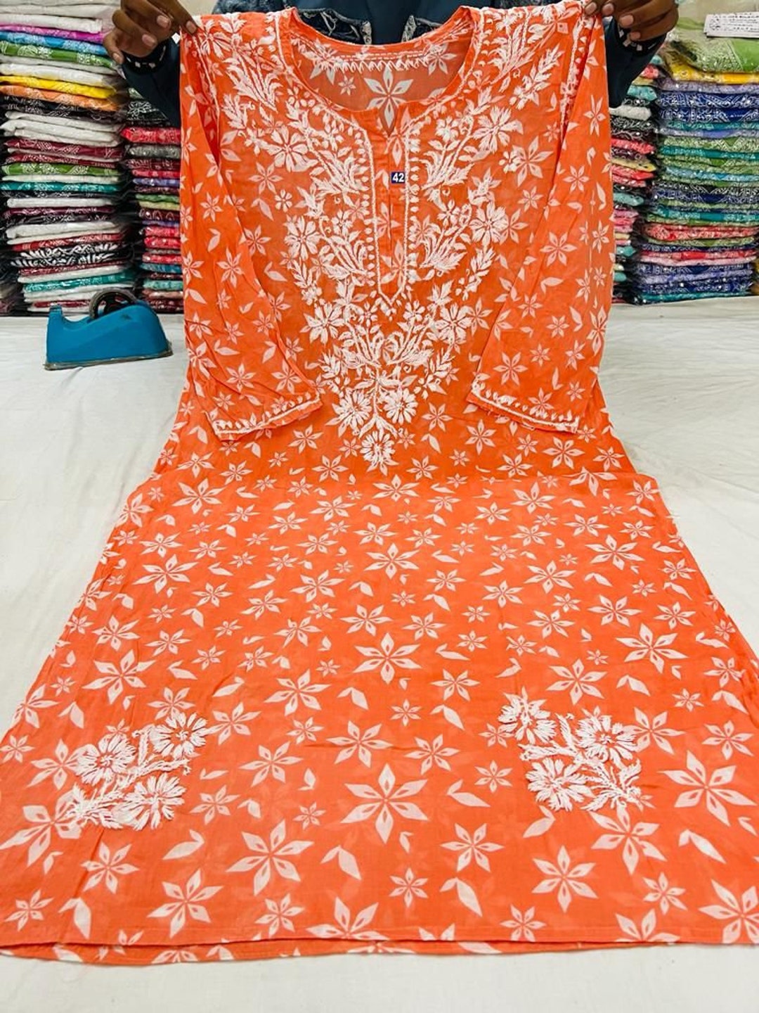 Latest Design Chikan Kurta Suitwomen Printed Shirt Etsy