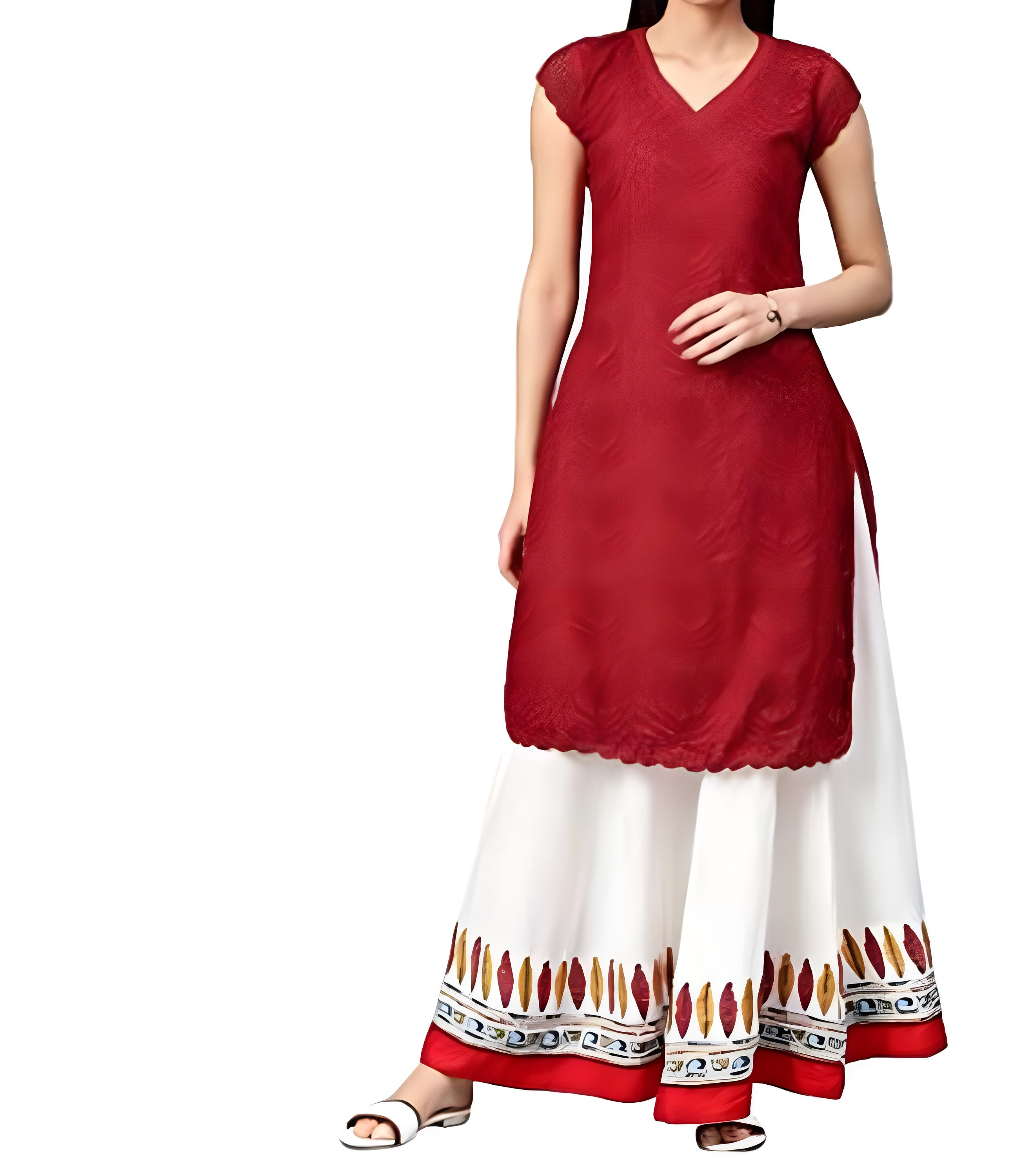 Details 99+ white palazzo with red kurti latest