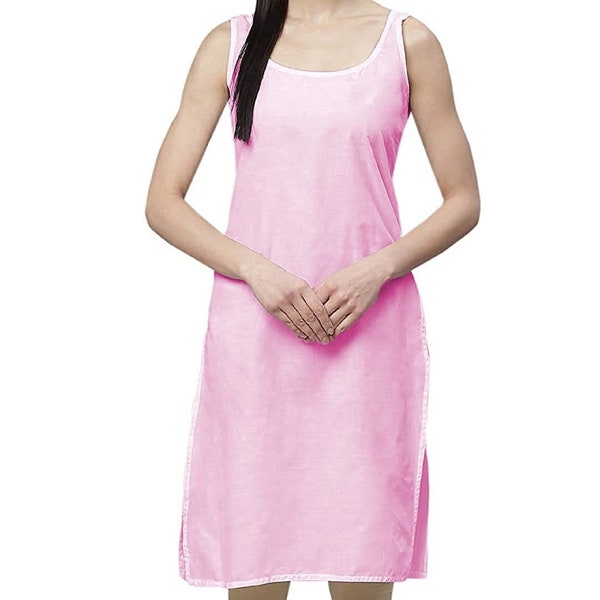 Suit Slips For Women, Pink Color Women Inner Wear, Women Under Dress Slip, Women's Cotton Long Camisole for Kurti, Valentine day Gift Her