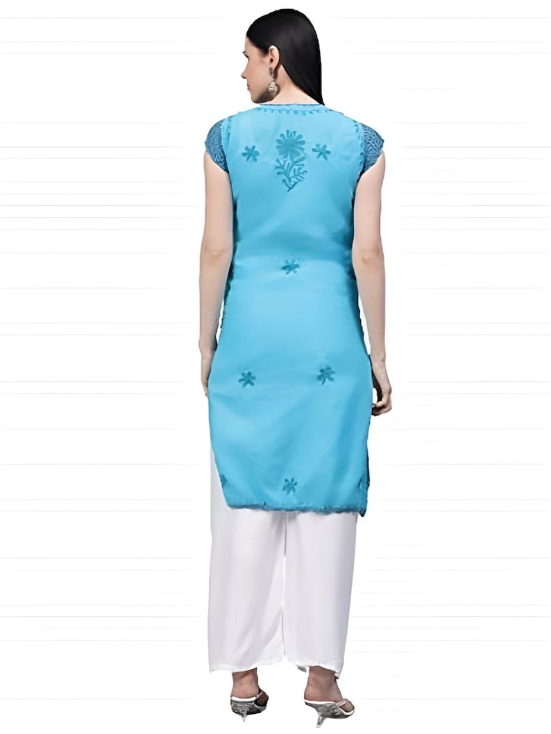 Embroidered Kurti, Chikankari Kurta Top, Cotton Knee Length Kurta, Gift for Her Wife, Short