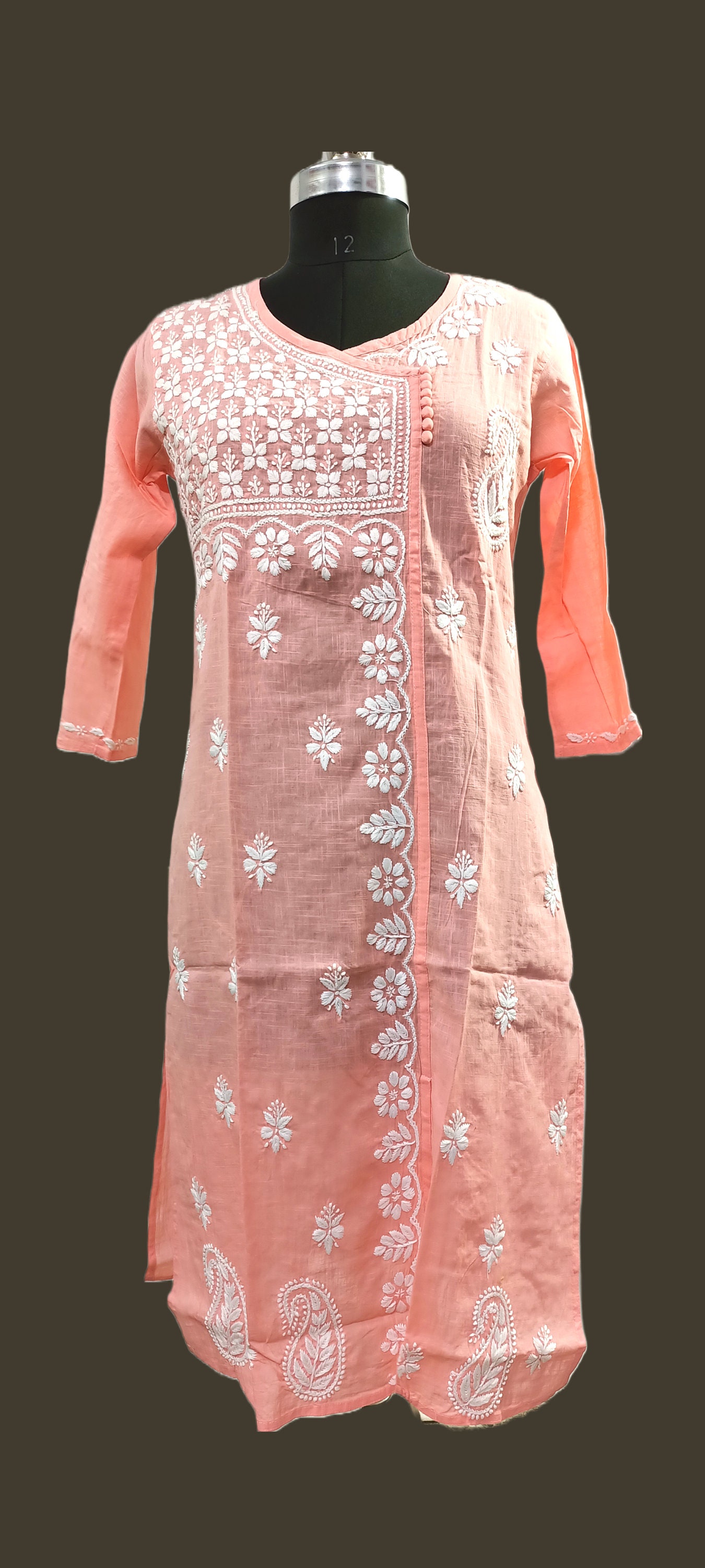 Light Pink Embroidered Rayon A-line Kurti – Vbuyz