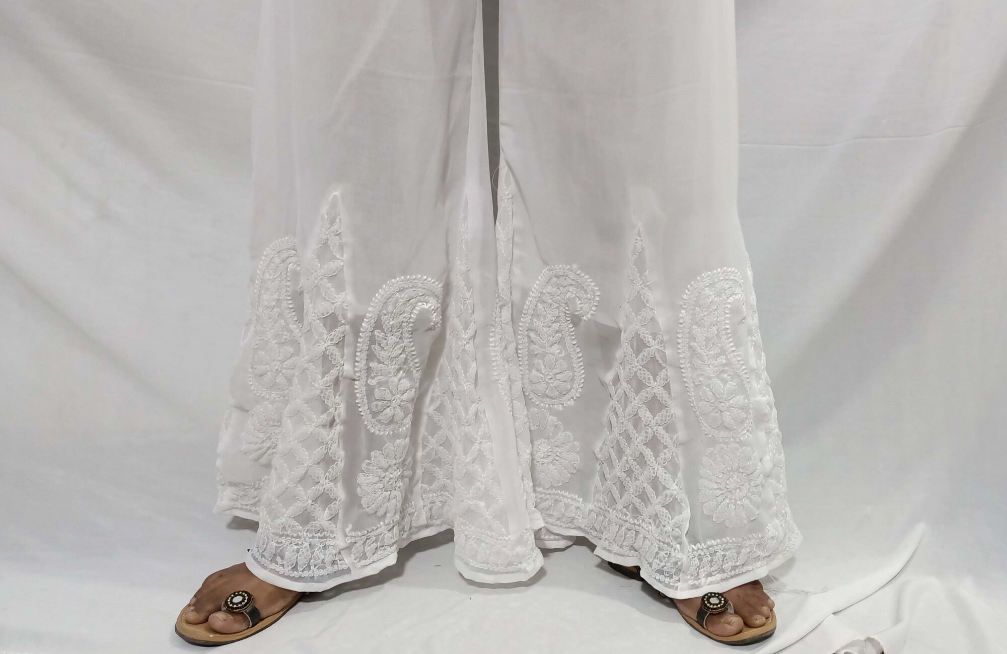 Ada Indian Hand Embroidered Chikankari White Kota Palazzo Pant Culottes for  Women & Girls A711135, White, Small at Amazon Women's Clothing store
