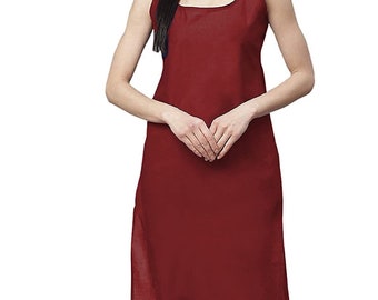 Long Indian Cami for Ladies and Girls, Women's Cotton Long Camisole for Kurti, Suit Slips For Women, maroon color women's wear