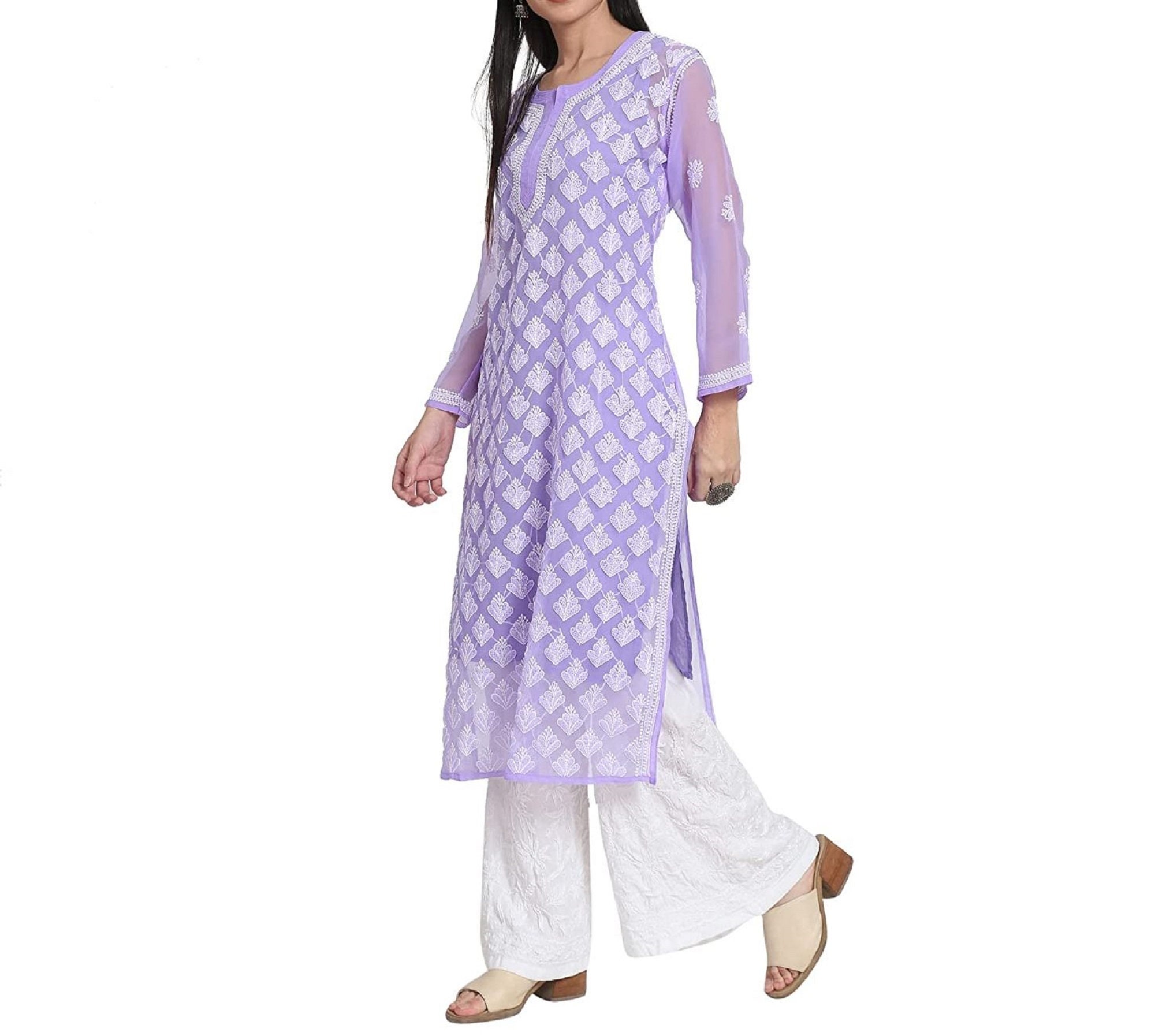 Women's Embroidered Printed Viscose Rayon Kurta and Pant With Dupatta Set  (Light Purple)|Kurta Sets