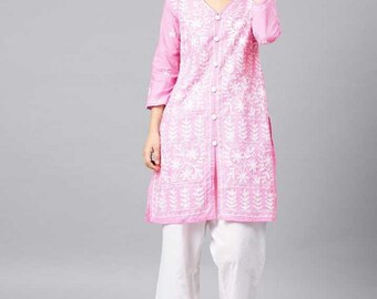 Details about Pink Modal Cotton Kurti Kurta Handmade Chikan Kurta Indian Pakistani Wear Kaftan Details about Pink Modal Cotton Kurti Kurta Handmade Chikan Kurta Indian Pakistani Wear Kaftan