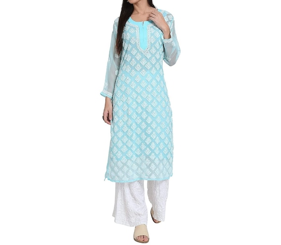 Men's Aqua Blue Solid Kurta with White Pant style Cotton Pyjama Set -  Absolutely Desi