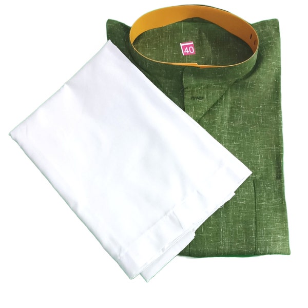 Men's Straight Khadi Cotton Kurta & Pajama Set, Mehndi Green Kurta and White Pajama, Indian Traditional and Festival Wear Dresses For Men's