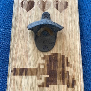 Don’t Go Alone! Take this drink! Link Hero or Time Zelda , Nintendo, custom Engraved oak bottle opener!