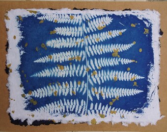 Painting - Original work made in cyanotype on Nepalese paper, Fern, for wall decoration