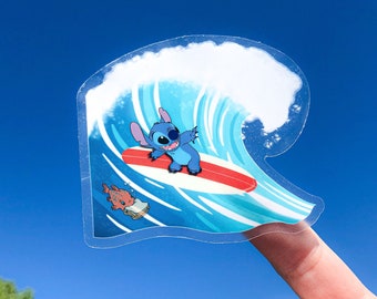 Surfing Stitch sticker | pudge the fish sticker | laptop sticker | decal