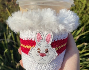 Weißes Kaninchen Alice im Wunderland Kaffeewärmer | Tassenärmel | Häkeltasse gemütlich |