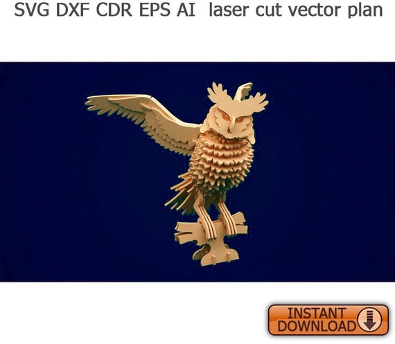 Download Owl 3d Puzzle Decor For Home 3d Model Laser Cut Files Svg Dxf Etsy
