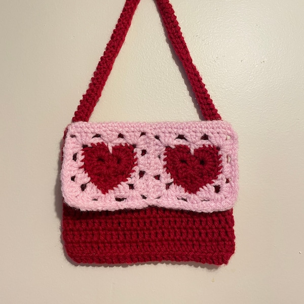 Crochet Shoulder Bag Hearts Pink Crochet Cute Crochet Mini Bag