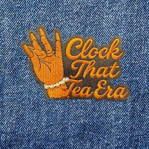 Stylish "Clock That Tea" Iron-On Patch | Glam Hand Accessory with Pearl Bracelet & Watch