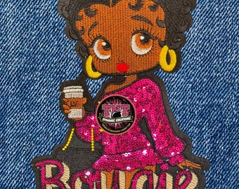 Black Girl Magic Iron-On Patch | Glam Sequins & Embroidery | Betty Diva Fashion Patch | Sew/Iron-on Appliqué