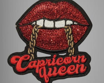 Zodiac Queen Sequin Patch | Red Lips Iron On Applique