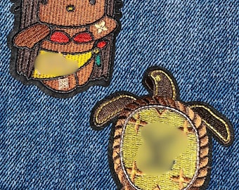 Tropical Vibe Iron-On Patches | Sun-Kissed Kitty & Island Sea Turtle