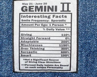 Zodiac Nutrition Facts Iron-On Patch | Astrology Gift