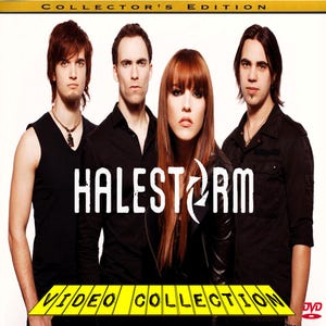 May include: A DVD cover for the Halestorm Video Collection, Collector's Edition. The image features four band members in black clothing against a white background. The band name Halestorm is printed in white, and the text Video Collection is below.