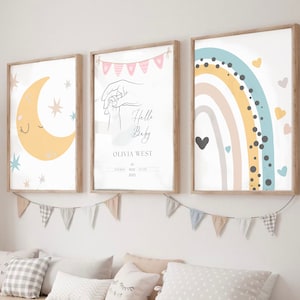 Set personalizzato di 3 stampe per la cameretta dei bambini – Arte murale con nome personalizzato, decorazione per la cameretta dei bambini, regalo perfetto per baby shower, decorazione per la cameretta dei bambini