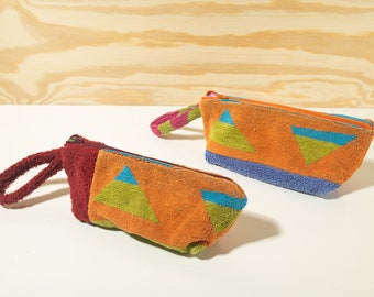 Upcycled Terry Cloth Towel Zipper Pouch Bag with Wristlet
