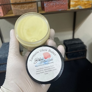 Body Butter, Turmeric Glowing body butter, acne, scars, dark spot corrector, vegan butter, stretch marks, eczema, psoriasis