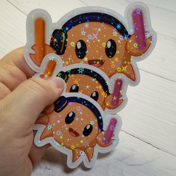 Crab Rave Sticker, Holographic or Glossy Vinyl, 4" 3", cute anime chibi crab, pirate stickers, vtuber streaming youtube rave raver