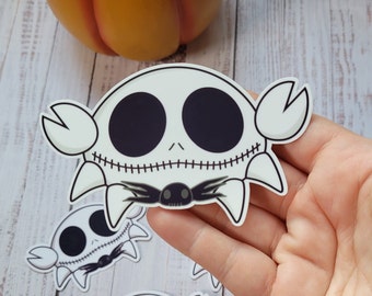 Crab Skellington Christmas Sticker Glossy Vinyl, cute anime chibi, skull, stickers, 4" 3"  sizes, pirate sea creature