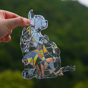 Buntglas-Sonnenfänger Katze Mit Mond & Wolken – Schwarz, Ca. 14 Cm, Hängende Fensterdekoration