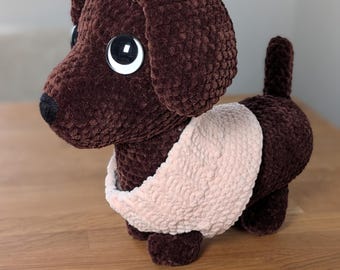 Crocheted cuddly toy | Dachshund | Amigurumi | Finished plush toy | Decorative item made of chenille yarn | Plushie | Fluffy gift