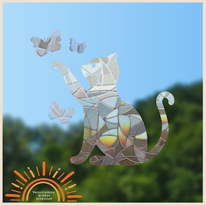 Sonnenfänger: Katze mit Schmetterlingen, Suncatchersticker, Rainbowmaker, Windowdecal, Suncatcherdecal, Fenstersticker, Fensterdekoration