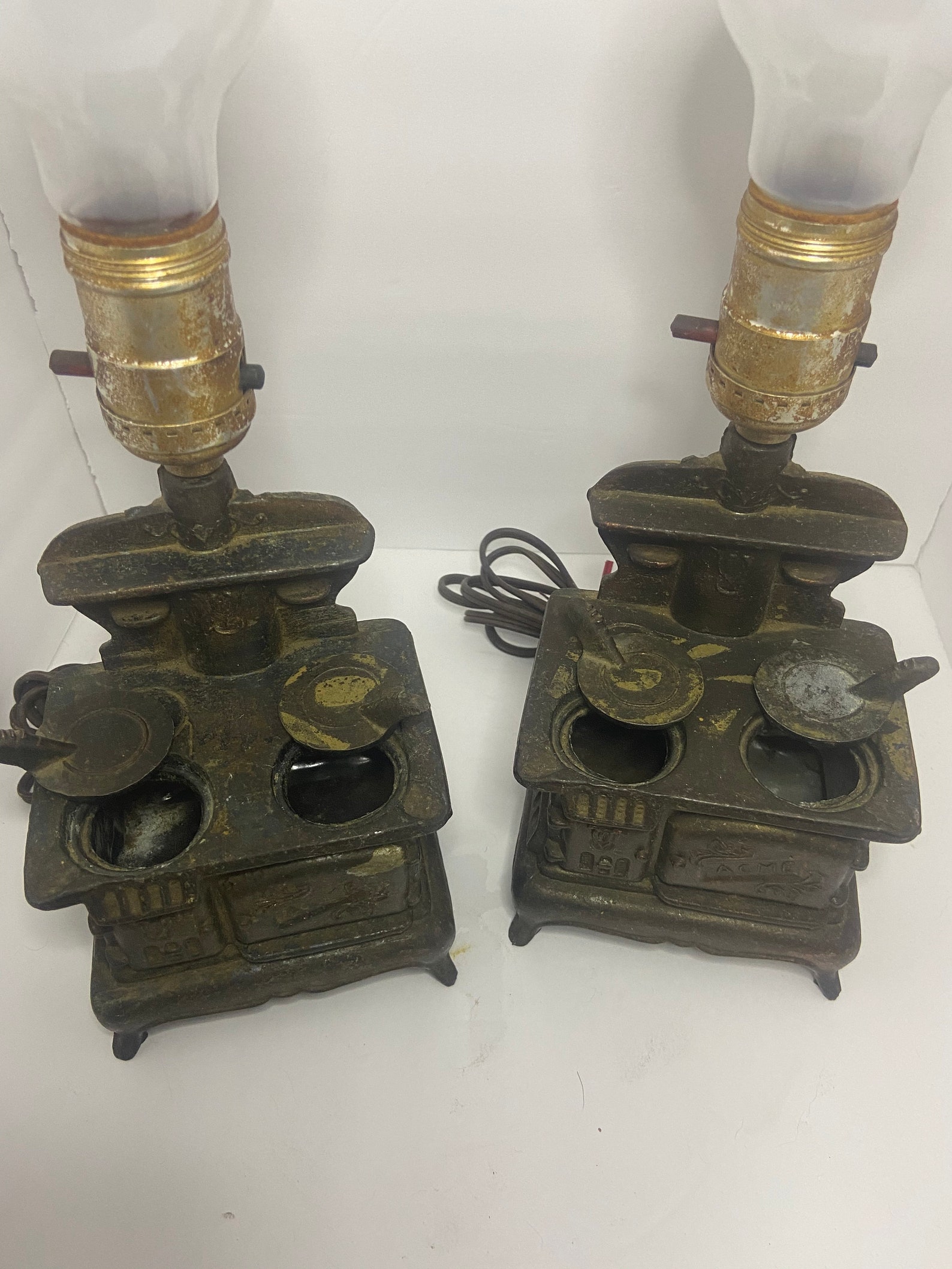 Vintage cast iron stove lamp Etsy