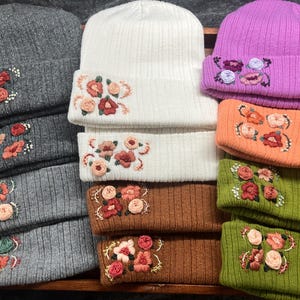 Hand embroidered floral beanie | floral cap | winter hat