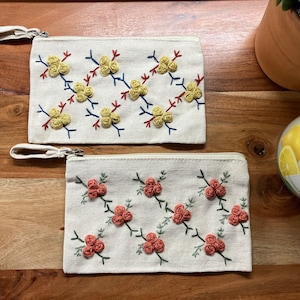 Extra small hand embroidered canvas clutch | cosmetic bags | everyday bags