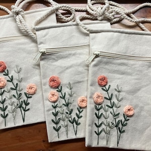 Hand embroidered coral floral crossbody bags | side bags | everyday bag