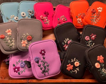 Embroidered Tumbler Pouch | Floral Water Bottle Holder, Travel Bag